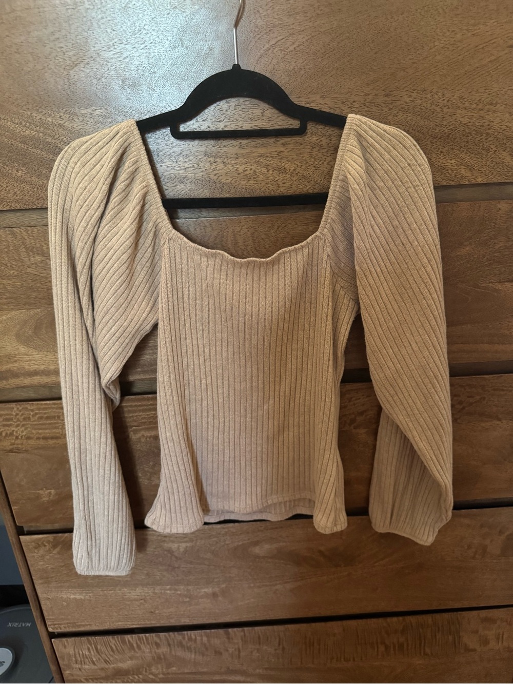 Ribbed Square Neck Long Sleeve Sweater - Cream